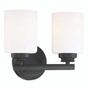 Bolden 2 Light Vanity in Flat Black (White Glass)