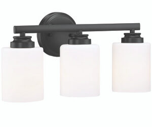 Bolden 3 Light Vanity in Flat Black (White Glass)