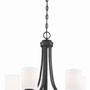 Bolden 5 Light Chandelier in Flat Black (White Glass)